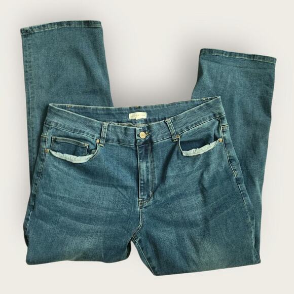 Highnoon Jeans Women's Sz 14 Straight Blue Denim Med-Wash Hi-Rise - Picture 2 of 7